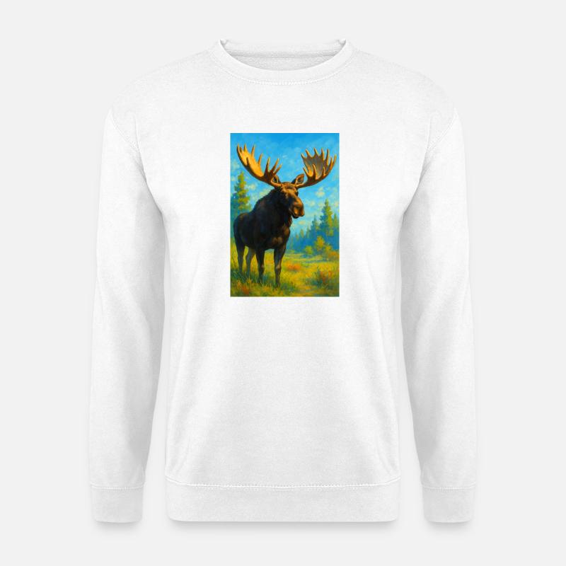 Farbexplosion Elch in der Morgendämmerungslandschaft - Unisex Pullover - Weiß