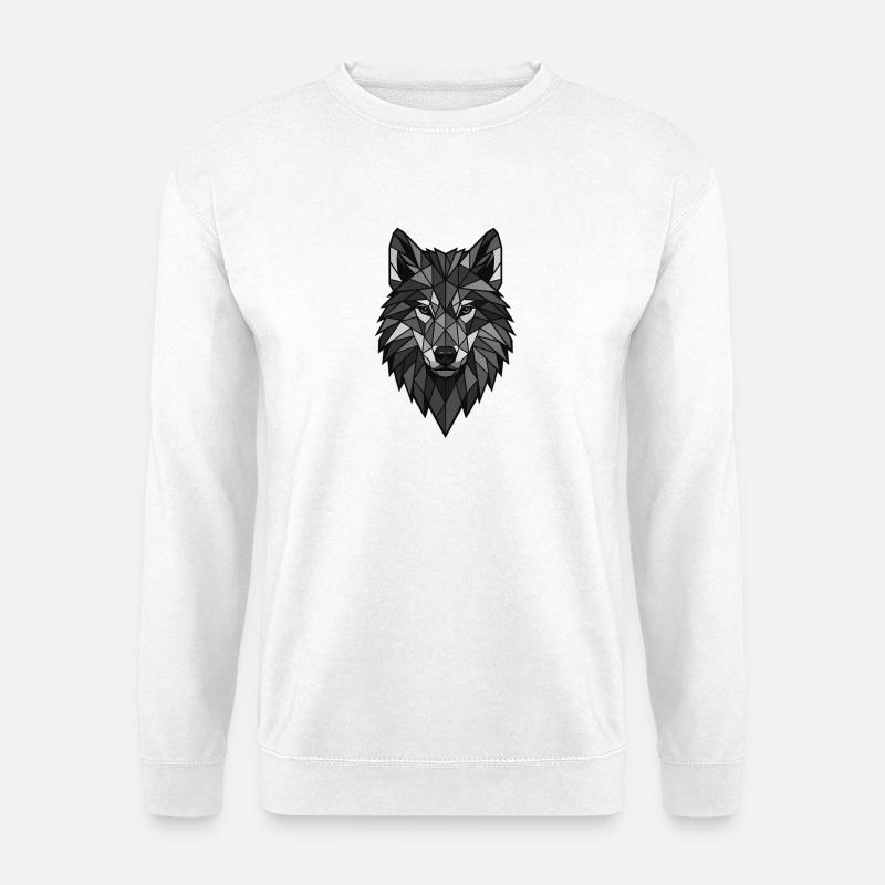 Geometrischer Wolfenkopf Grau - Unisex Pullover - Weiß