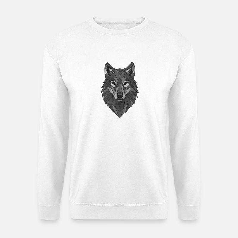 Geometrischer Grau-Wolfskopf - Unisex Pullover - Weiß