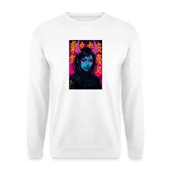 Cyberpunk Demon Girl Oni Girl Y2K Synthwave Art - Unisex Pullover - Weiß - Vorne