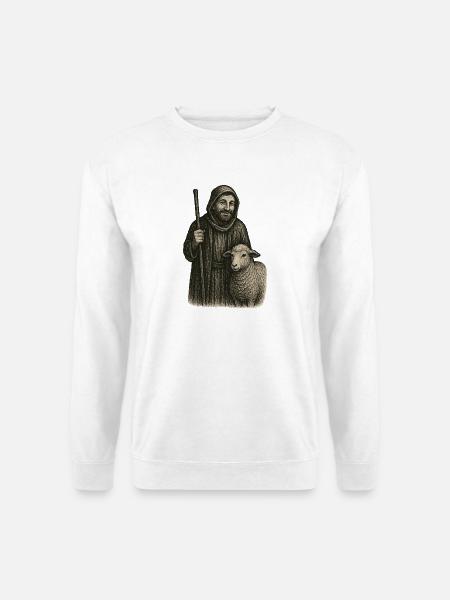 Der gute Hirte – Zeitlose Vintage Illustration - Unisex Pullover - Weiß