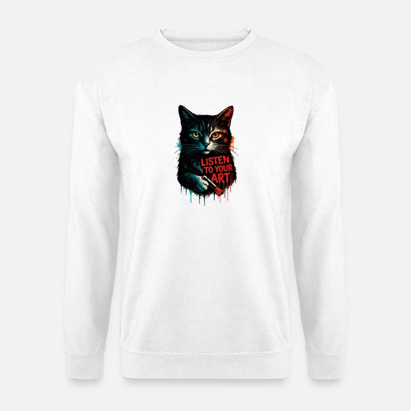 Hör auf deine Kunst Katze - Unisex Pullover - Weiß