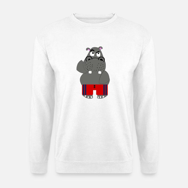 Lustiges Nilpferd im roten Badeanzug - Unisex Pullover - Weiß