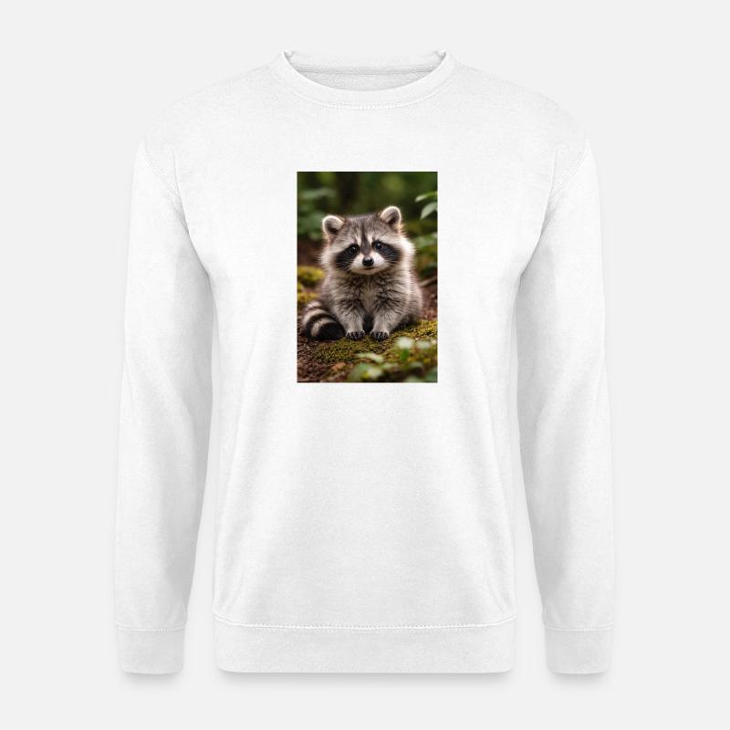 Winziges Waschbärjungtier im Wald - Unisex Pullover - Weiß
