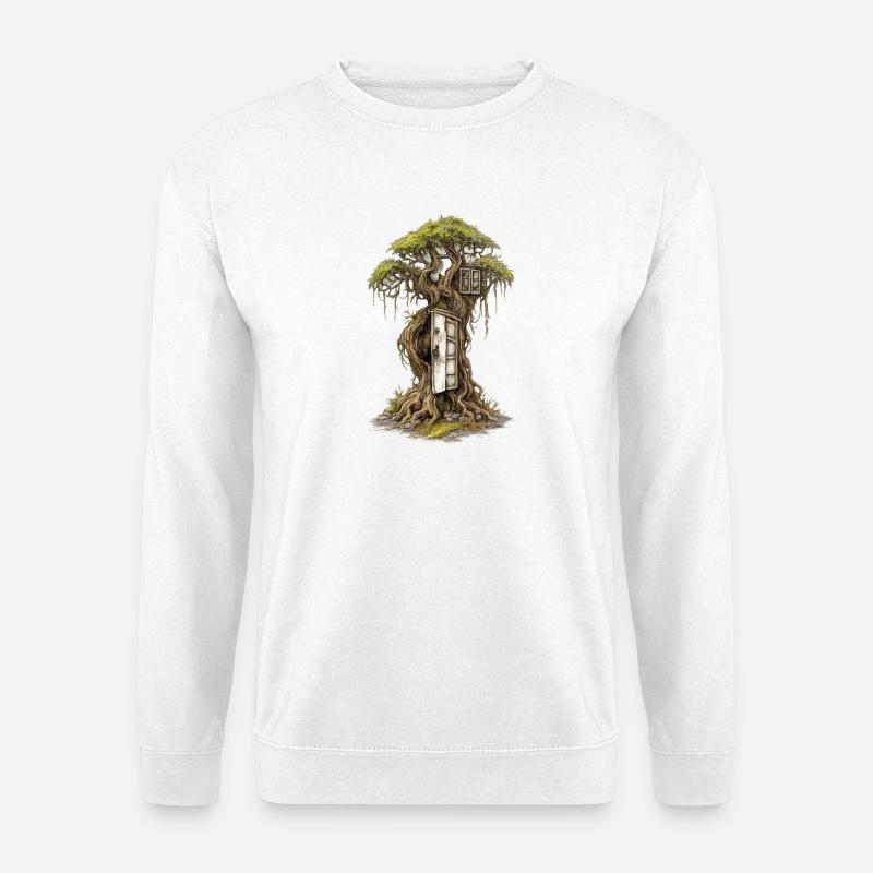 Baumhaus im Wald – Fantasie-Traum - Unisex Pullover - Weiß