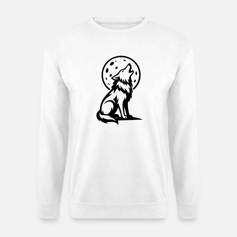 Wolf howling at full moon - Unisex Sweatshirt - white