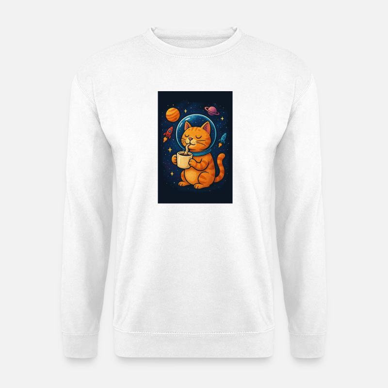 Cat in spacesuit drinking coffee - Unisex Sweatshirt - white