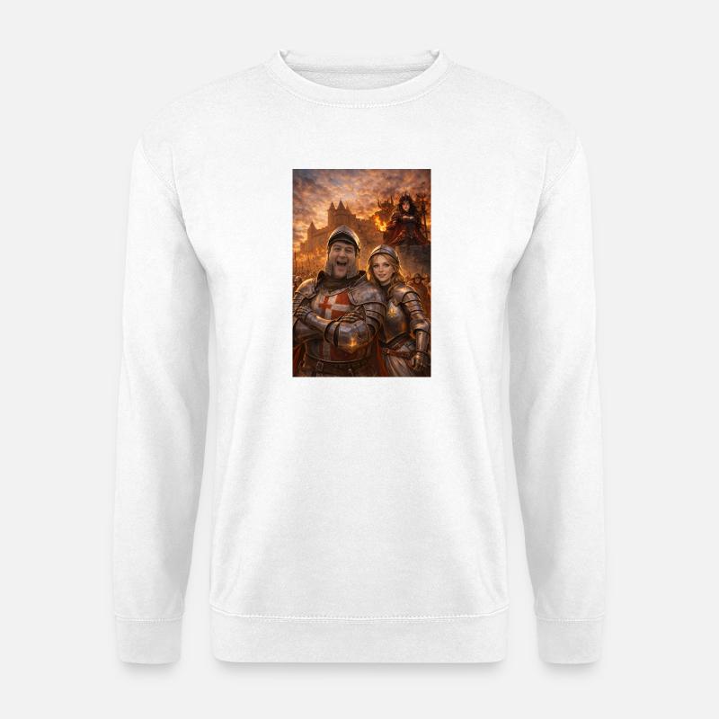 Ritterpaar und Feuergestalt - Unisex Pullover - Weiß