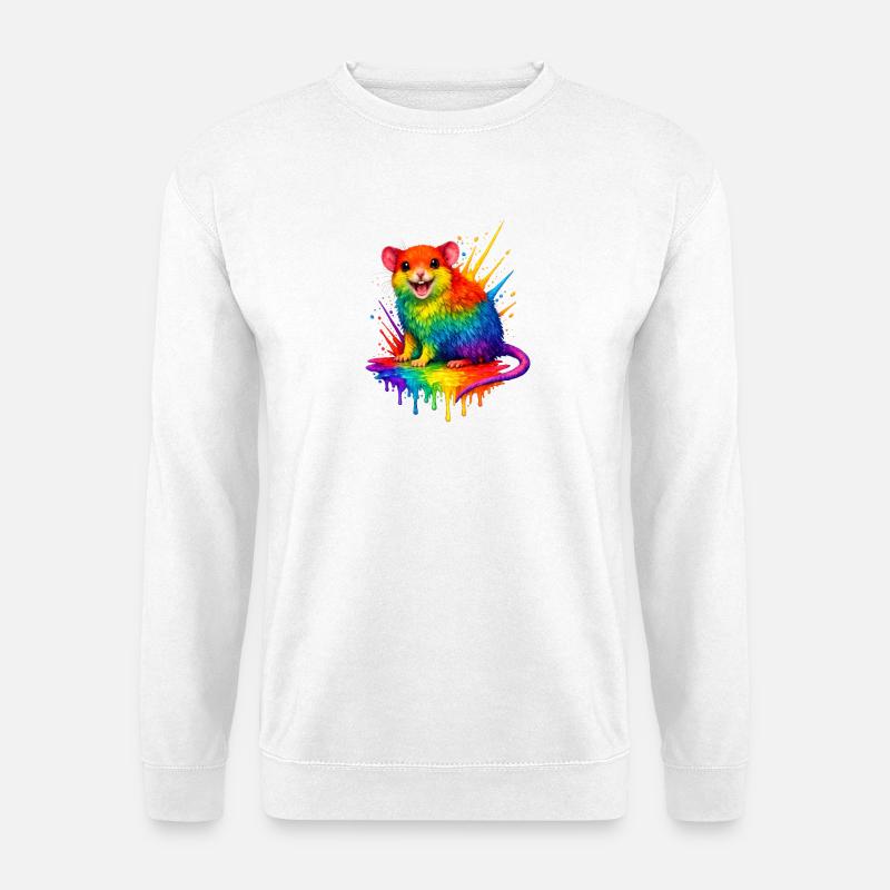 Regenbogen-Maus im Farbspritzer - Unisex Pullover - Weiß