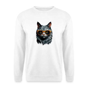 Katzensommer: Katze mit Orange-Sonnenbrille - Unisex Pullover - Weiß - Vorne
