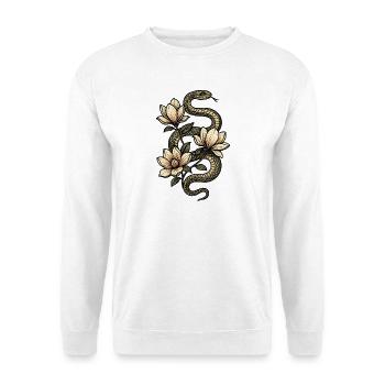 Schlange & Magnolie Natur-Tattoo - Unisex Pullover - Weiß - Vorne