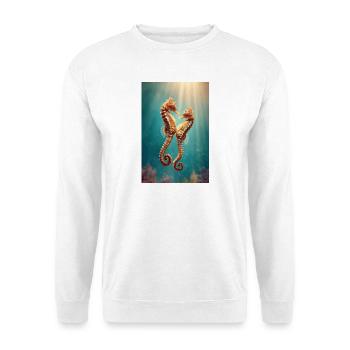 Zwillingsseepferdchen sonnenbeschienen unter Wasser - Unisex Pullover - Weiß - Vorne