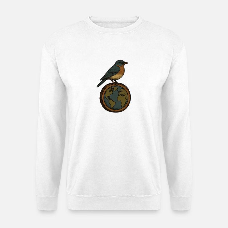 Robin auf World Globe - Unisex Pullover - Weiß