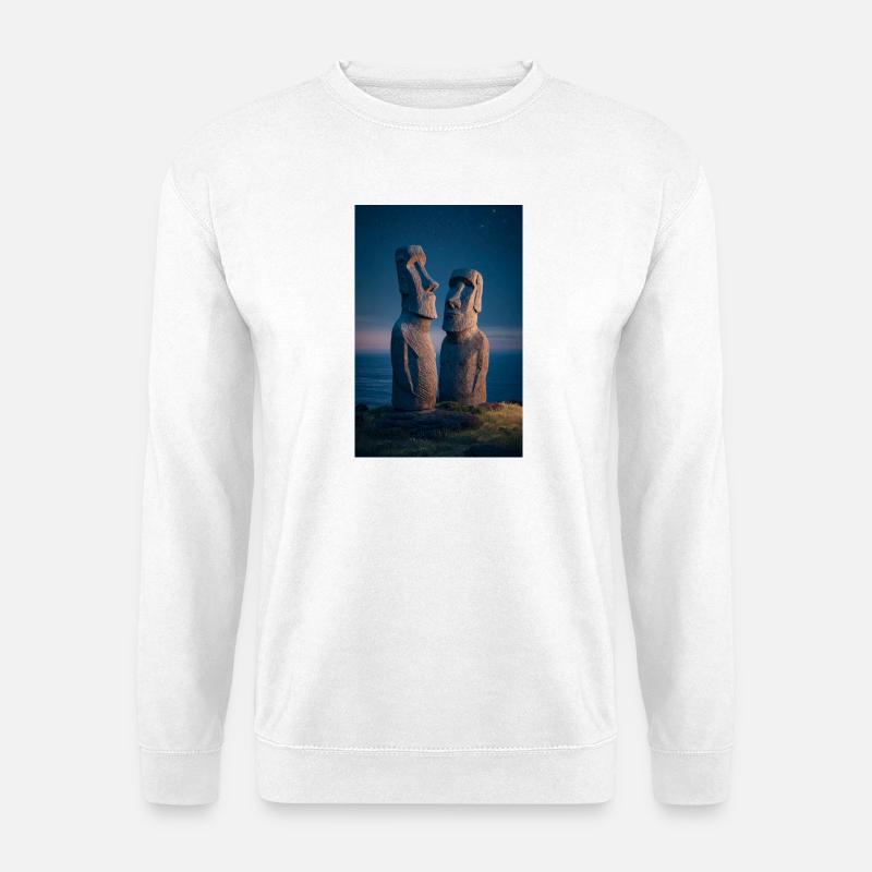 Moai Night Duo Silhouette - Unisex Sweatshirt - white