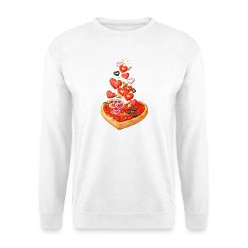 Pizza in Herzform mit Salami Illustration - Unisex Pullover - Weiß - Vorne - Alina (178cm) & Michal (187cm)