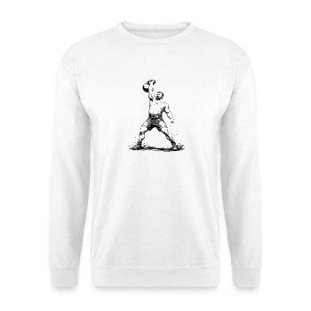 Strongman lifts heavy kettlebell above his head - Unisex Sweatshirt - white - Front