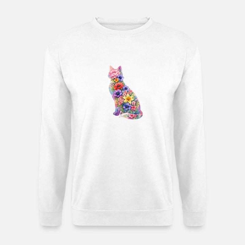 Katze Blumen Bunt - Unisex Pullover - Weiß