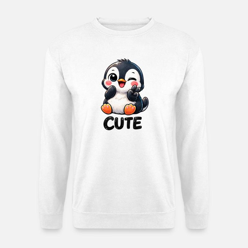Słodki nieśmiały pingwin, kreskówka Chibi Peace - Bluza unisex - biały