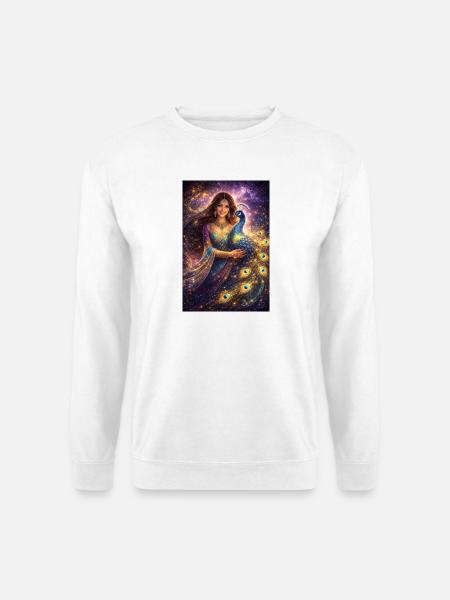Mystische Indische Frau mit Pfau - Unisex Pullover - Weiß