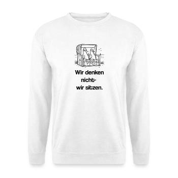 Strandkorb Möwen Denken Sitzen Entspannung Urlaub - Unisex Pullover - Weiß - Vorne