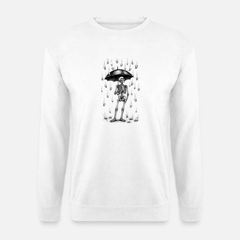Skelett im Zahn-Regen mit Regenschirm - Unisex Pullover - Weiß