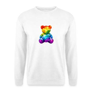 Regenbogen-Teddybär im geometrischen Muster - Unisex Pullover - Weiß - Vorne