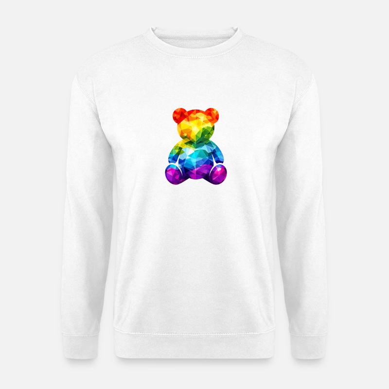 Regenbogen-Teddybär im geometrischen Muster - Unisex Pullover - Weiß