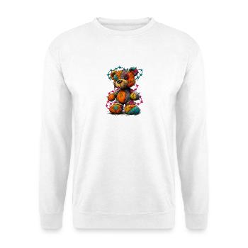 Patchwork Teddybär mit Neonfäden - Unisex Pullover - Weiß - Vorne