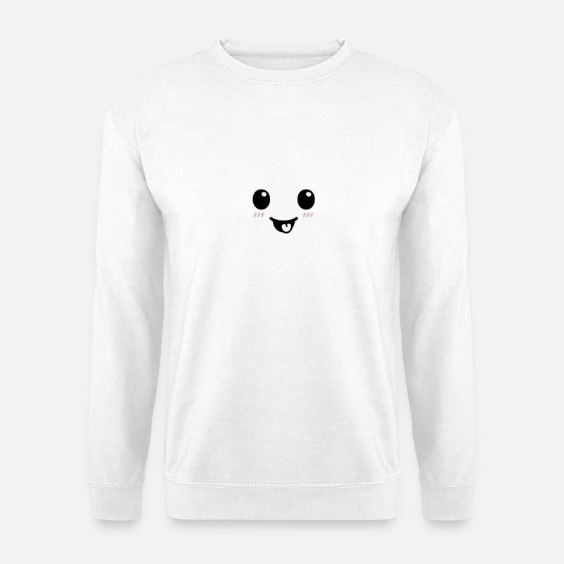 Kawaii Großes Augen-Gesicht - Unisex Pullover - Weiß