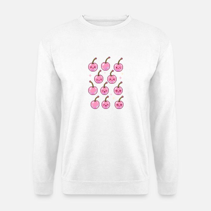 Kawaii-Kirschen in Pink - Unisex Pullover - Weiß