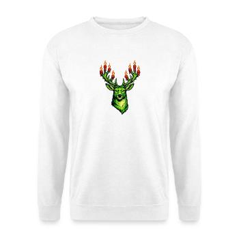grüner Weihnachtshirsch mit Kerzen . KI generiert - Unisex Pullover - Weiß - Vorne