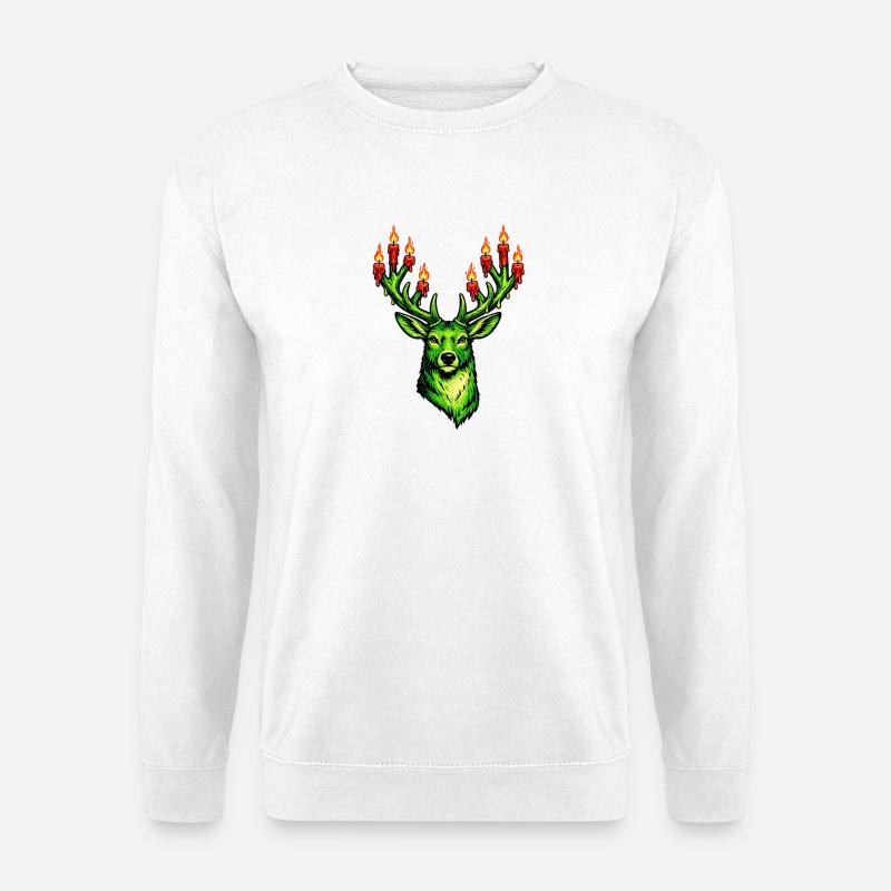 grüner Weihnachtshirsch mit Kerzen - Unisex Pullover - Weiß