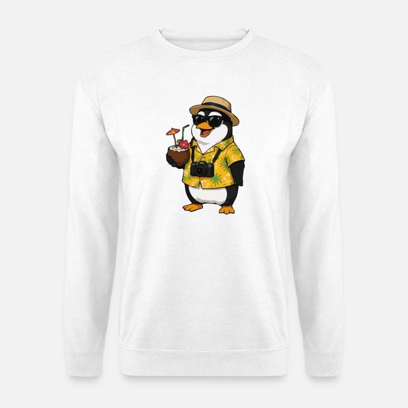Hawaiianischer Pinguin mit Kamera - Unisex Pullover - Weiß