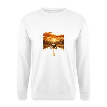 LKW Fahrer Lastwagen Fernverkehr Straße Berge - Unisex Pullover - Weiß - Vorne - Alina (178cm) & Michal (187cm)