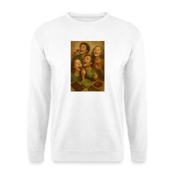 Genussrunde: Familie teilt Kakao Schoko - Unisex Pullover - Weiß - Vorne