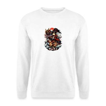 Roter Samurai mit Kirschblütenwellen - Unisex Pullover - Weiß - Vorne