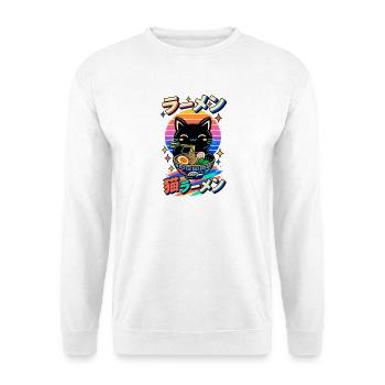 Kawaii Katzen Ramen – Japanisches Retro Neon Anime - Unisex Pullover - Weiß - Vorne - Alina (178cm) & Michal (187cm)