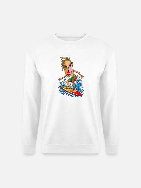 Surfer Karikatur Wellenheld - Unisex Pullover - Weiß