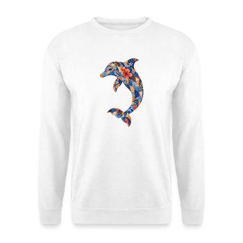 Patchwork-Delfin mit Blumenkraft - Unisex Pullover - Weiß - Vorne