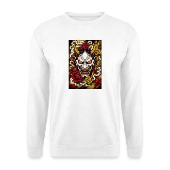 Hannya Maske - Unisex Pullover - Weiß - Vorne - Alina (178cm) & Michal (187cm)