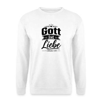 Gott ist Liebe – 1. Johannes 4,16 | Bibelvers - Unisex Pullover - Weiß - Vorne - Alina (178cm) & Michal (187cm)