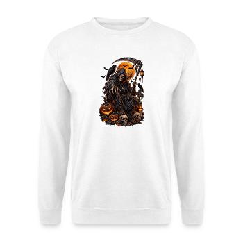 Dark Halloween Reaper Skull – Gotisches Horror-Design - Unisex Pullover - Weiß - Vorne - Alina (178cm) & Michal (187cm)