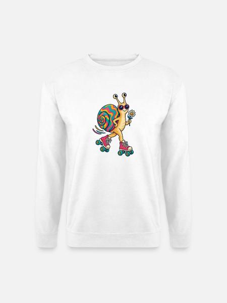 Bunte Schnecke auf Roller - Unisex Pullover - Weiß