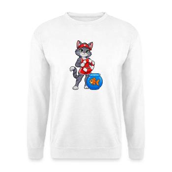 Rettungsschwimmer-Katze bei Fischglas-Dienst - Unisex Pullover - Weiß - Vorne - Alina (178cm) & Michal (187cm)