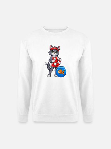 Rettungsschwimmer-Katze bei Fischglas-Dienst - Unisex Pullover - Weiß