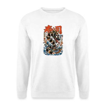 Sushi-Drache auf Meereswellen - Unisex Pullover - Weiß - Vorne - Alina (178cm) & Michal (187cm)