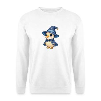 Küken im Zauberhut und Cape - Unisex Pullover - Weiß - Vorne - Alina (178cm) & Michal (187cm)