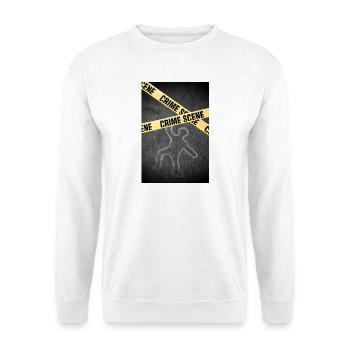 Eine Umriss einer Person auf einer Straße. Mord? - Unisex Pullover - Weiß - Vorne - Alina (178cm) & Michal (187cm)