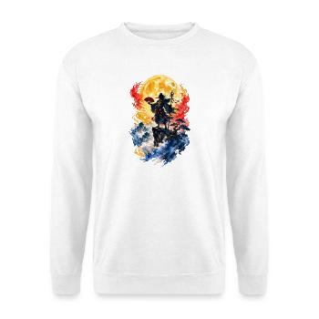 Tengu Mondkrieger Japan Aquarell - Unisex Pullover - Weiß - Vorne - Alina (178cm) & Michal (187cm)
