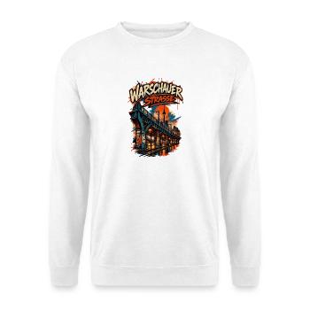 Warschauer Straße Berlin – Urbanes Kiezmotiv - Unisex Pullover - Weiß - Vorne - Alina (178cm) & Michal (187cm)